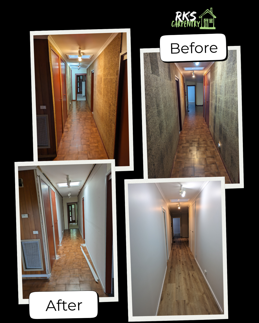 Hallway renovation before and after - fresh paint and new flooring